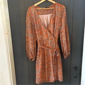 Zara Orange Patterned Long Sleeve Dress
